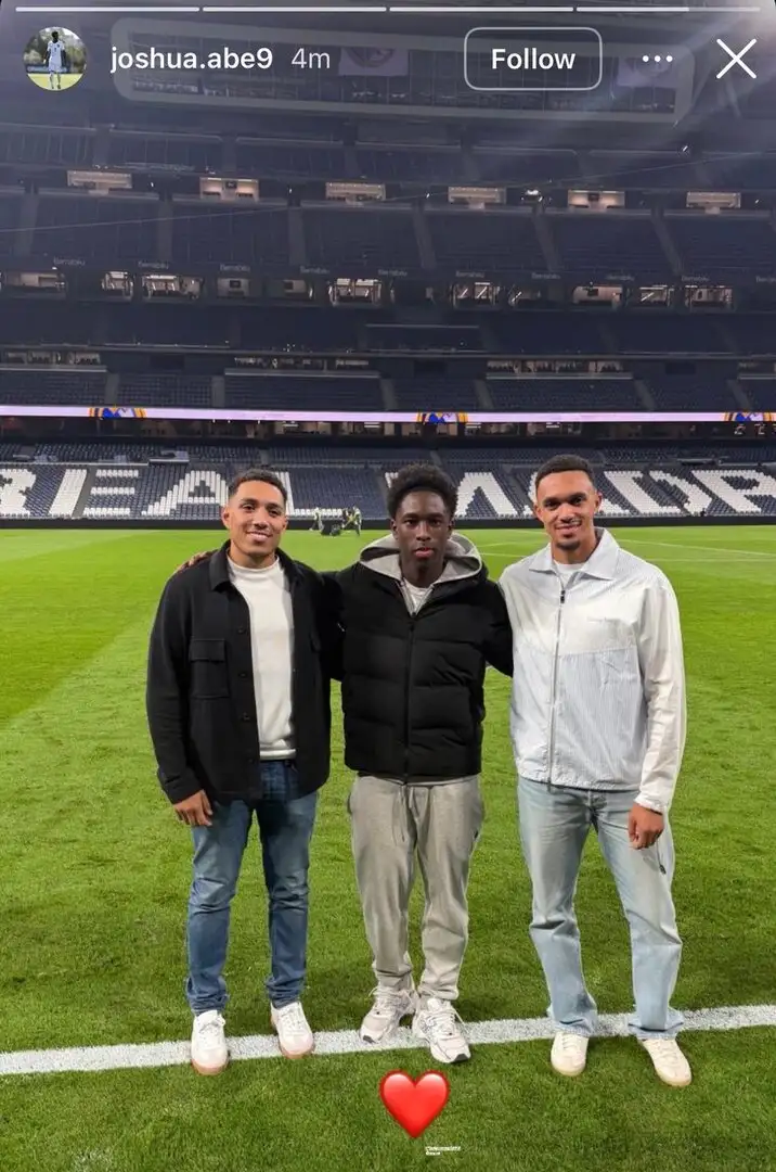 Liverpool prospect Josh Abe spotted with Trent Alexander-Arnold and his brother at the Bernabéu