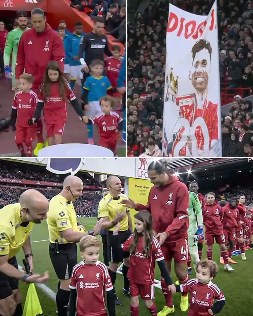 Diogo Jota shares wholesome moment as his kids walk out with Liverpool at Anfield