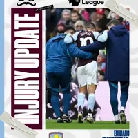 Emiliano Buendía limps off vs Man City with foot injury; seen on crutches and in a protective boot photo