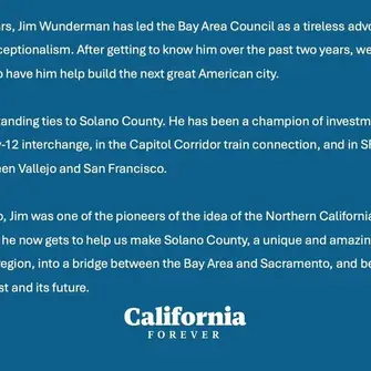 California Forever appoints Jim Wunderman as Head of Public Affairs